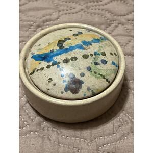 Pottery  Trinket  Box Portugal Signed Watercolors